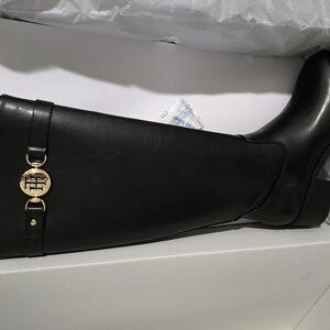 Tommy Hilfiger Black Riding Boots with Gold Accent